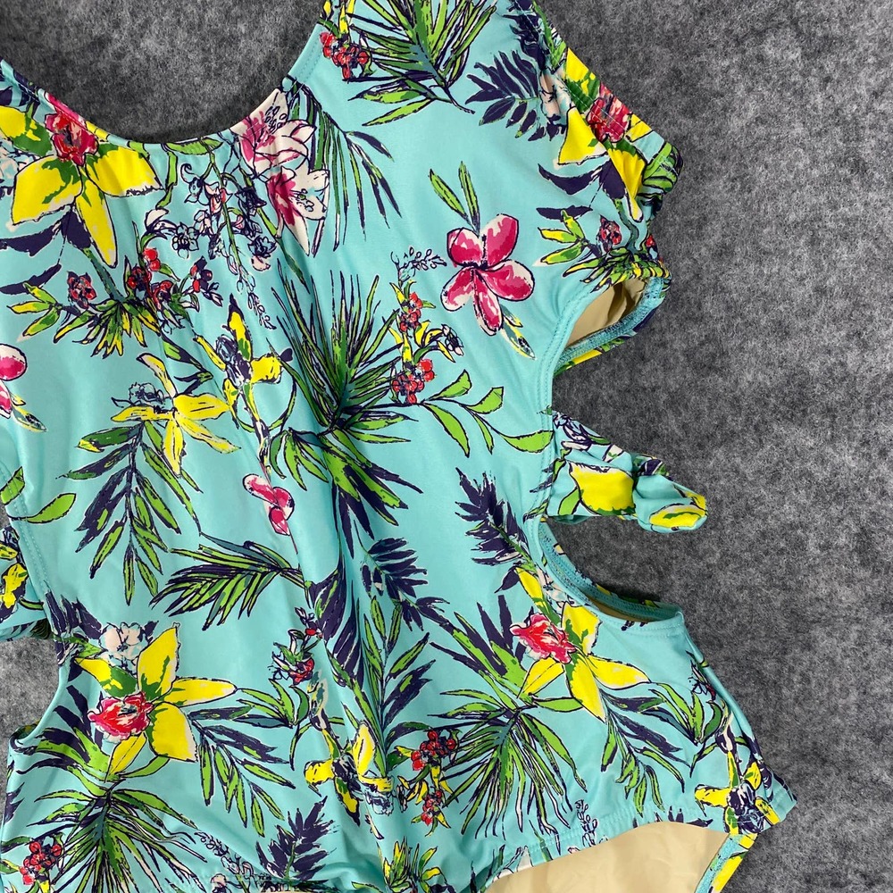ModCloth One Piece Swimsuit Large Stevie Mint Floral Cutout Tropical - Picture 5 of 11